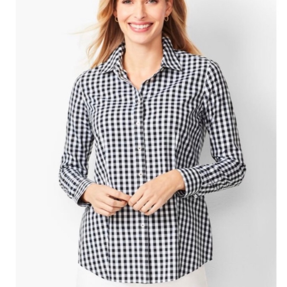Talbots gingham 3/4 sleeve button front
